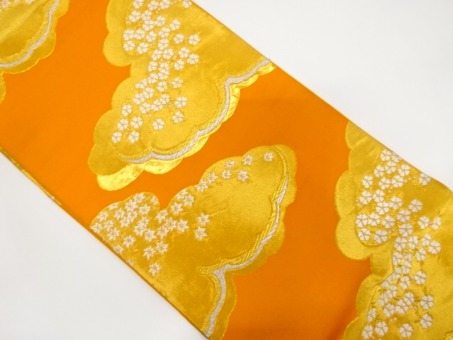 JAPANESE KIMONO / ANTIQUE FUKURO OBI / SILK / WOVEN SAKURA